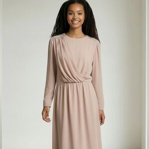 🇨🇦 Vintage Blush Beige Chiffon Beaded Neckline Dress | Made in Canada